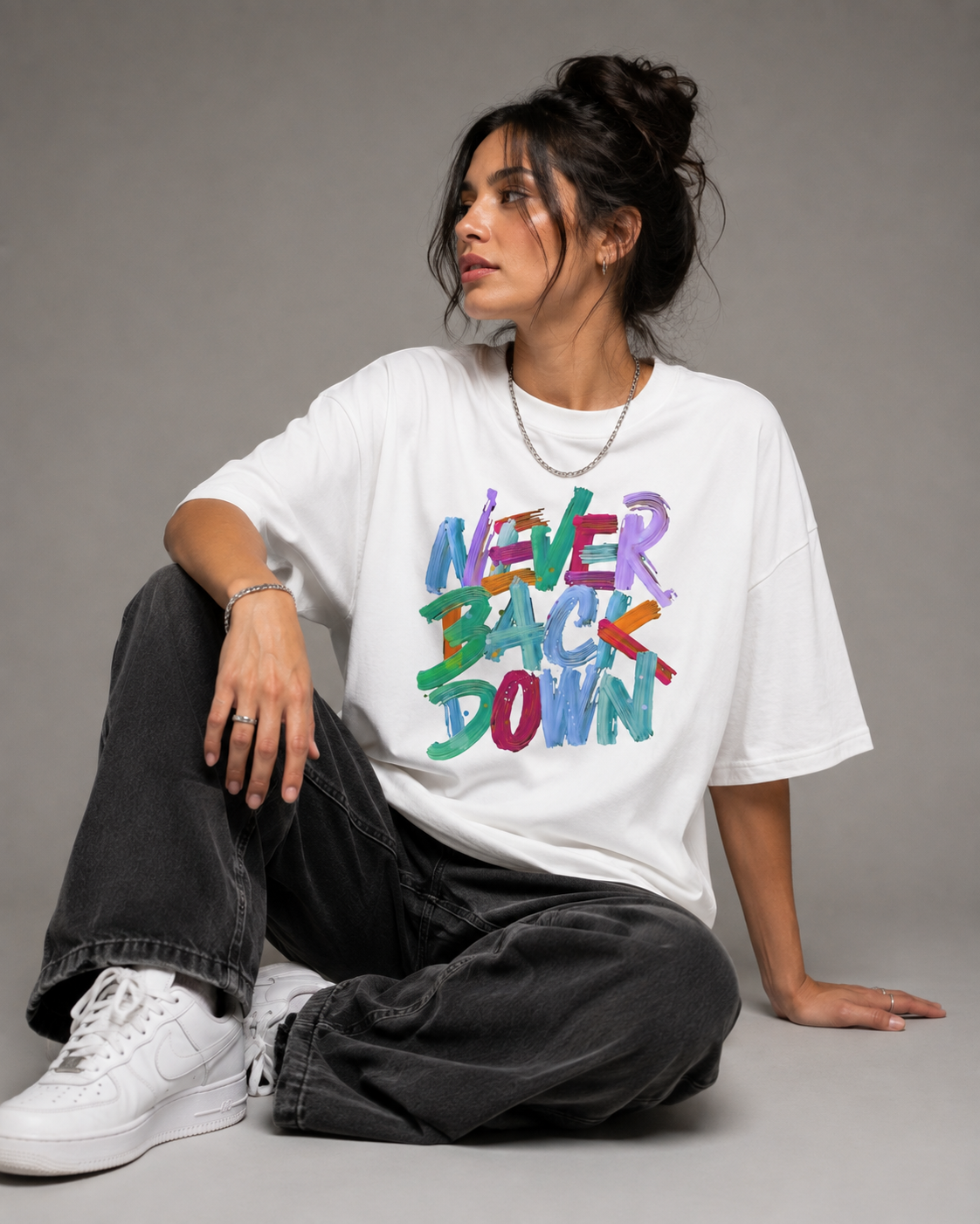 NEVER BACK DOWN - Oversized Heavyweight T Shirt
