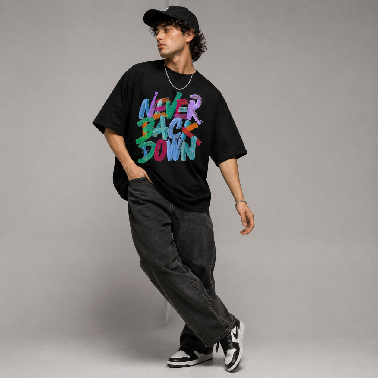 NEVER BACK DOWN - Oversized Heavyweight T Shirt