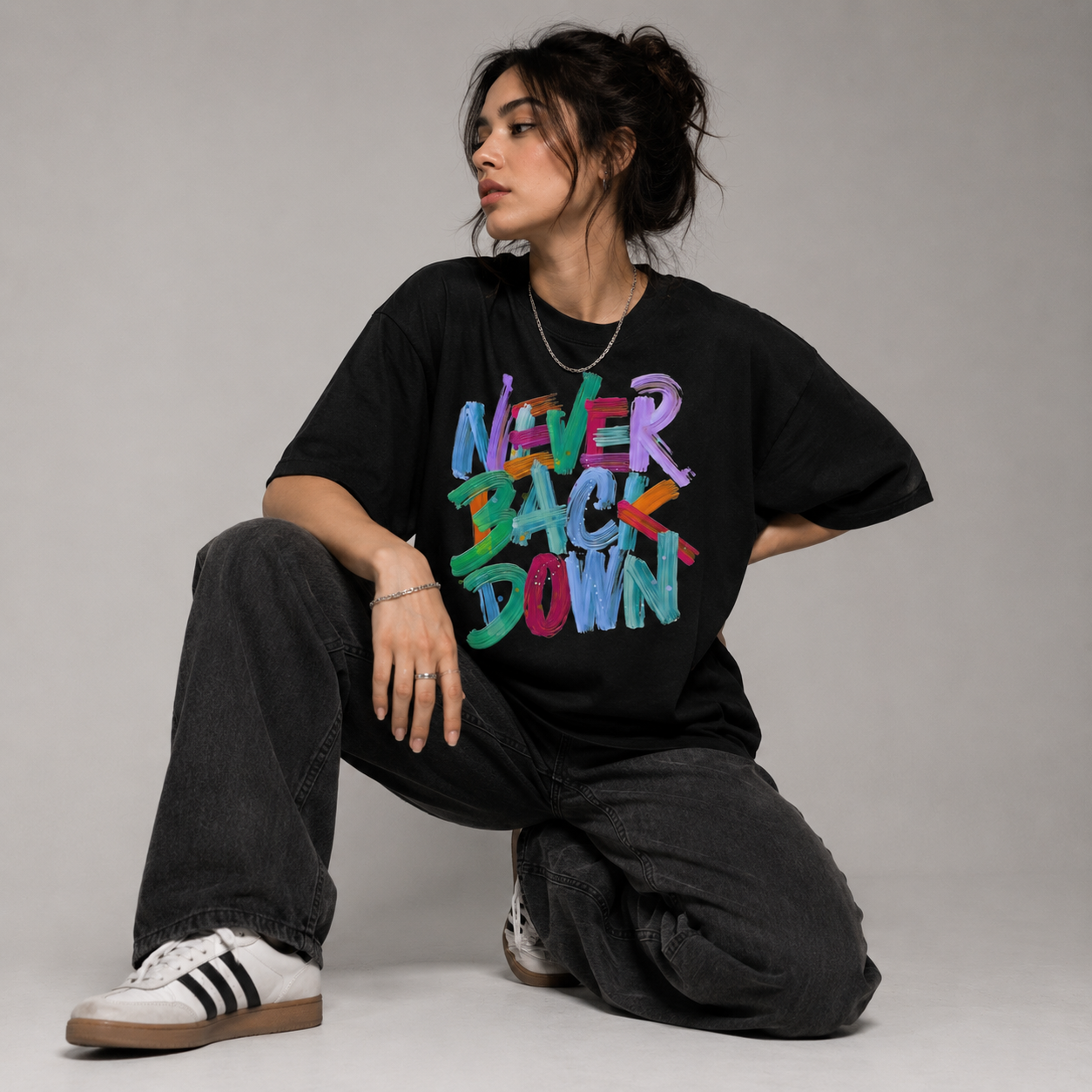 NEVER BACK DOWN - Oversized Heavyweight T Shirt